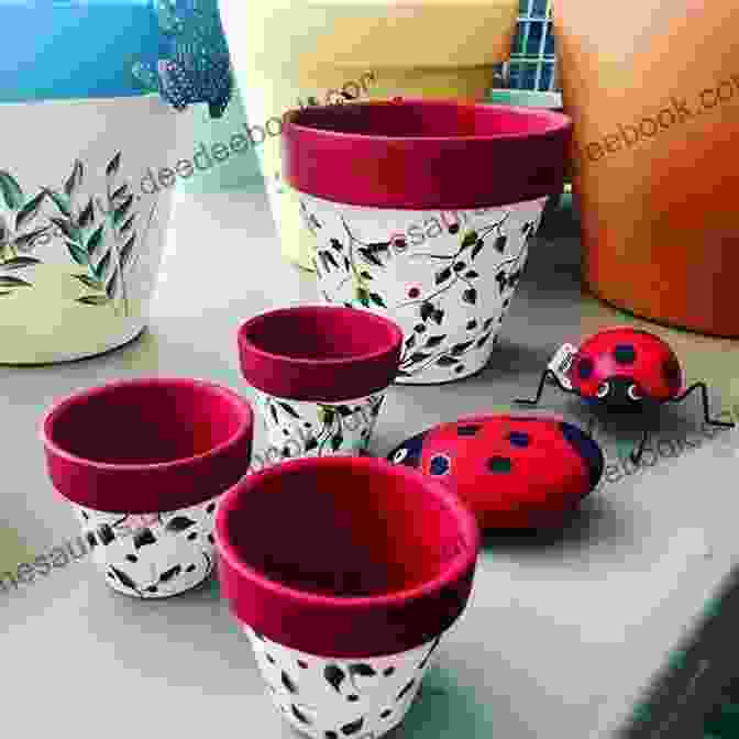A Collection Of Painted Flower Pots With Whimsical Designs, Featuring Flowers, Animals, And Abstract Patterns. Mollie Makes: 23 Unique Craft Projects To Make This Year