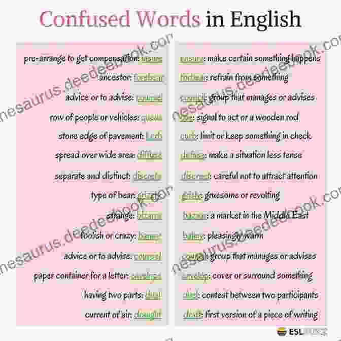 Example Usage Of Confusable Words Dictionary Of Confusable Words Jean Kinney Williams